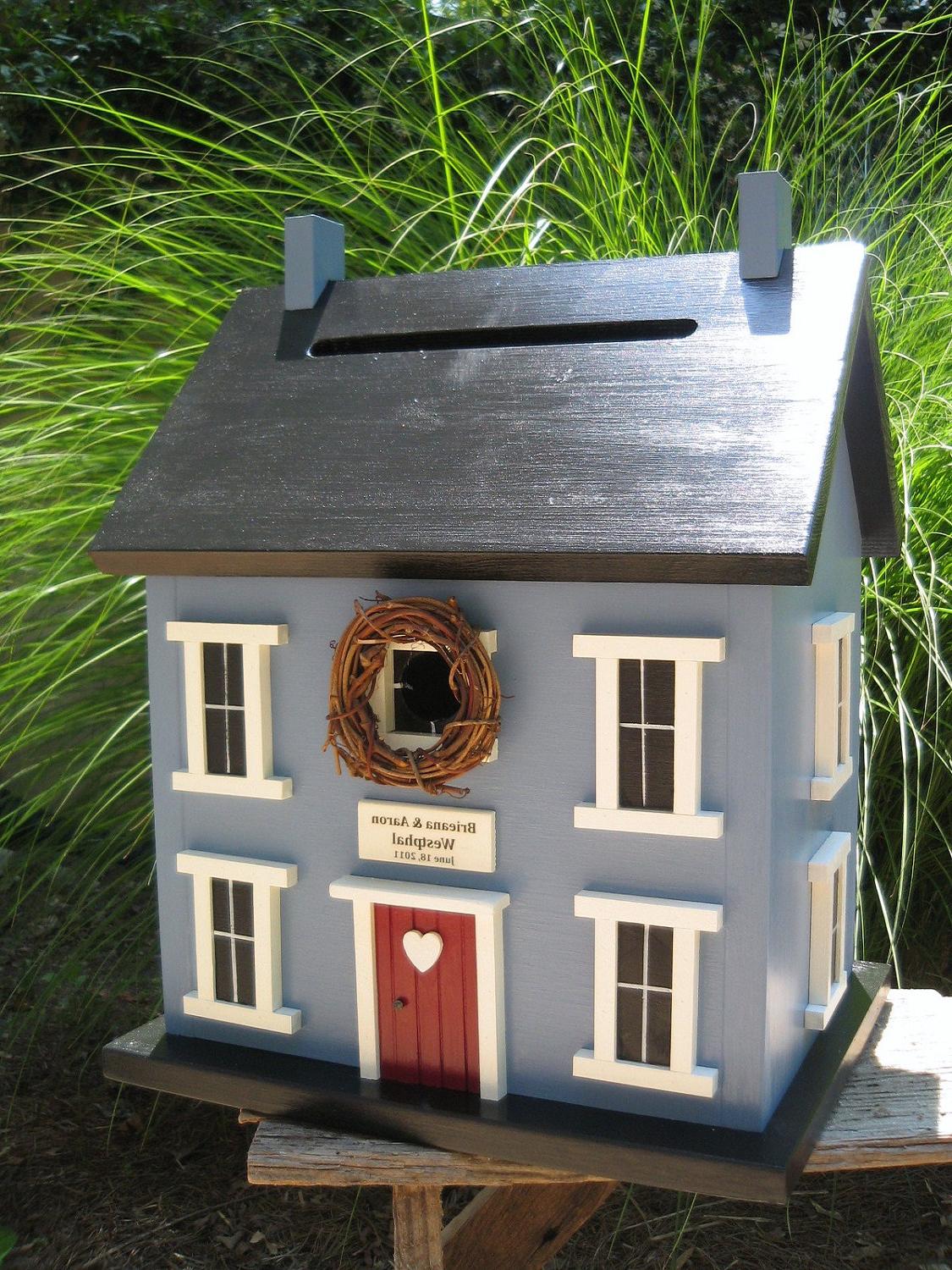 Wedding Card Holder Birdhouse Winter Lake Blue. From CleggFarmCreations