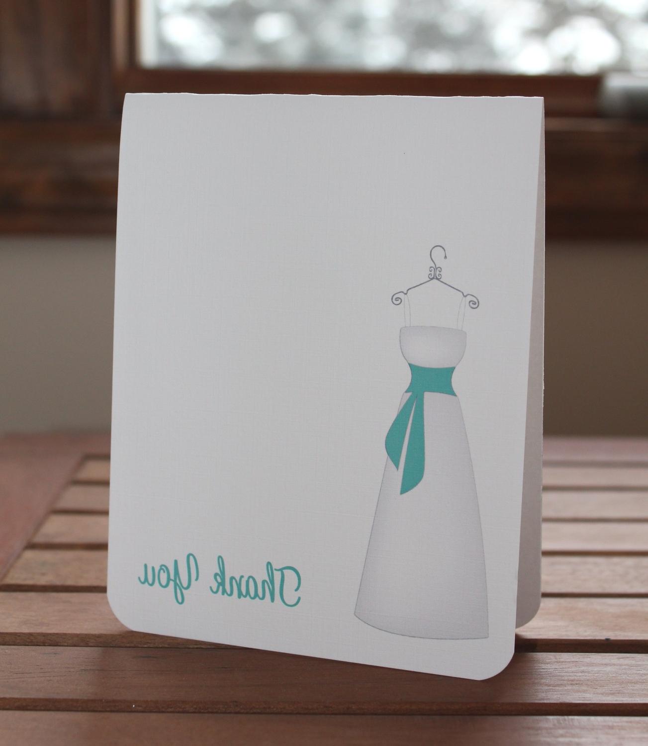 Wedding Dress Bridal Shower Thank You Card, Personalized Note Card - set of