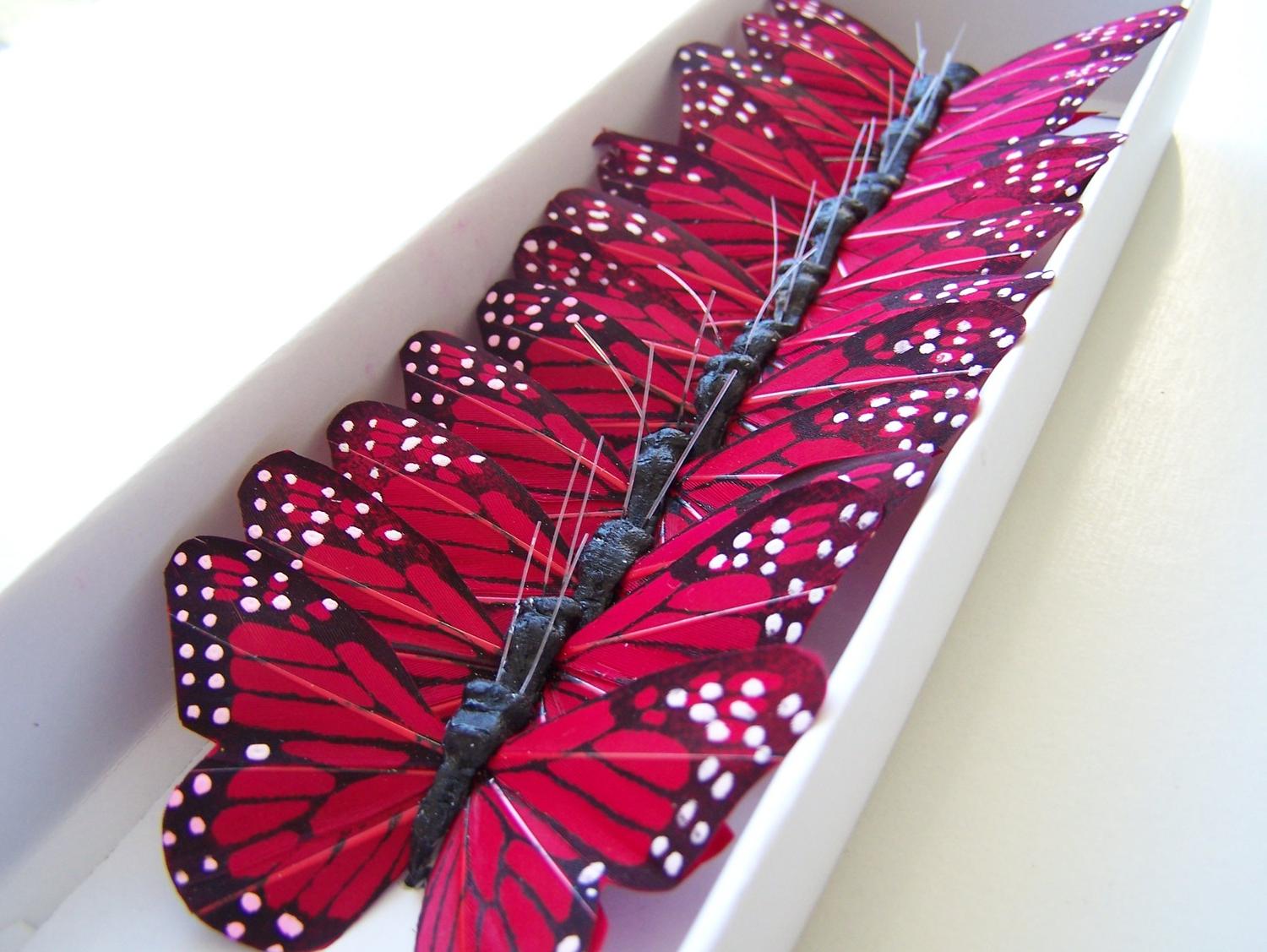 12 Feather Butterflies for Hair Pins, Favors, Wedding Cake