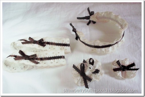 Cream lace and chocolate ribbon accessories