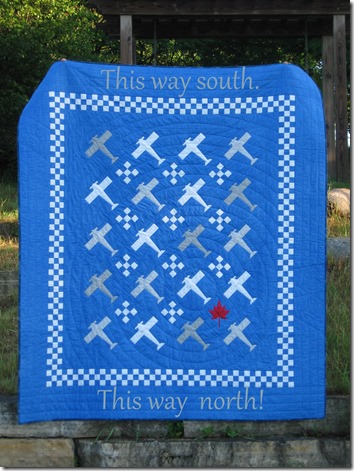 North and south labelled on quilt