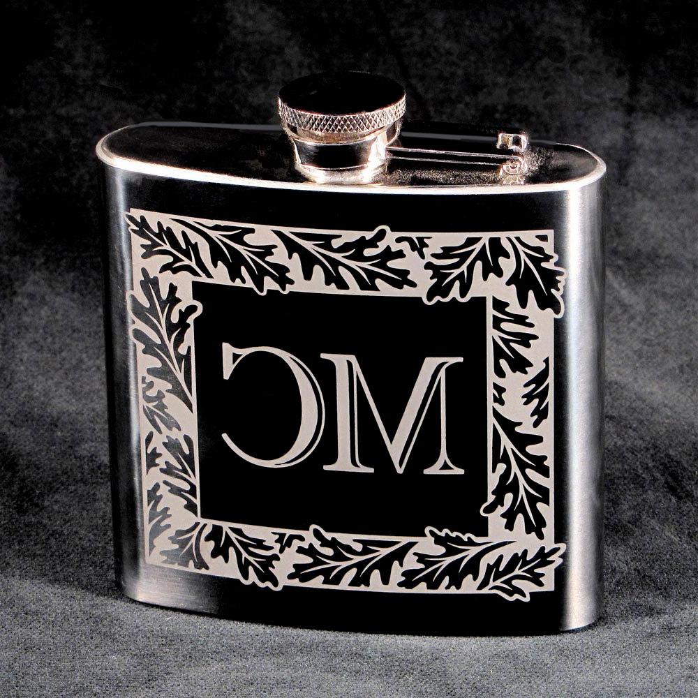 Autumn Wedding 6 Groomsmen Gift Flasks, Monogrammed Oak Design