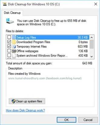 Step 2 - Disk cleanup tool for Windows 10 (www.kunal-chowdhury.com)
