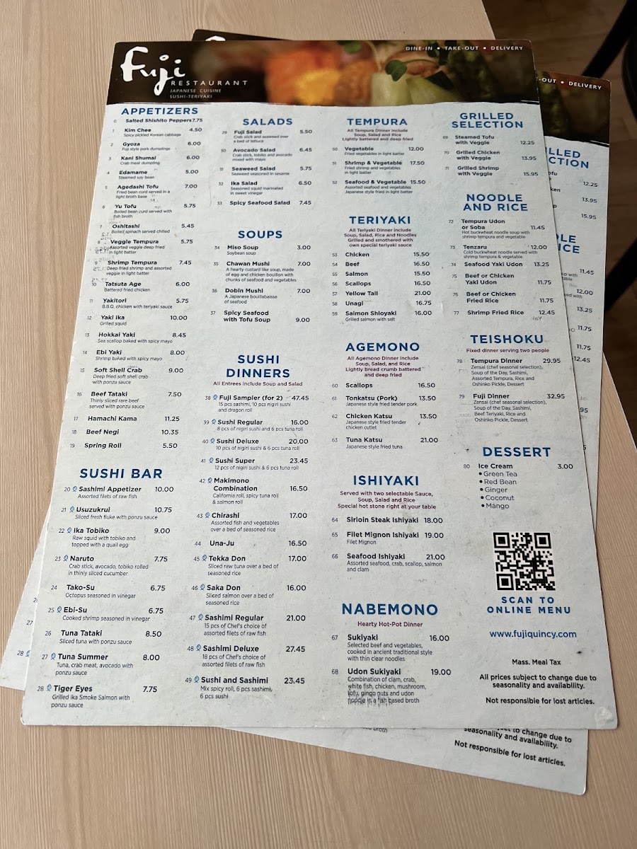 Fuji gluten-free menu