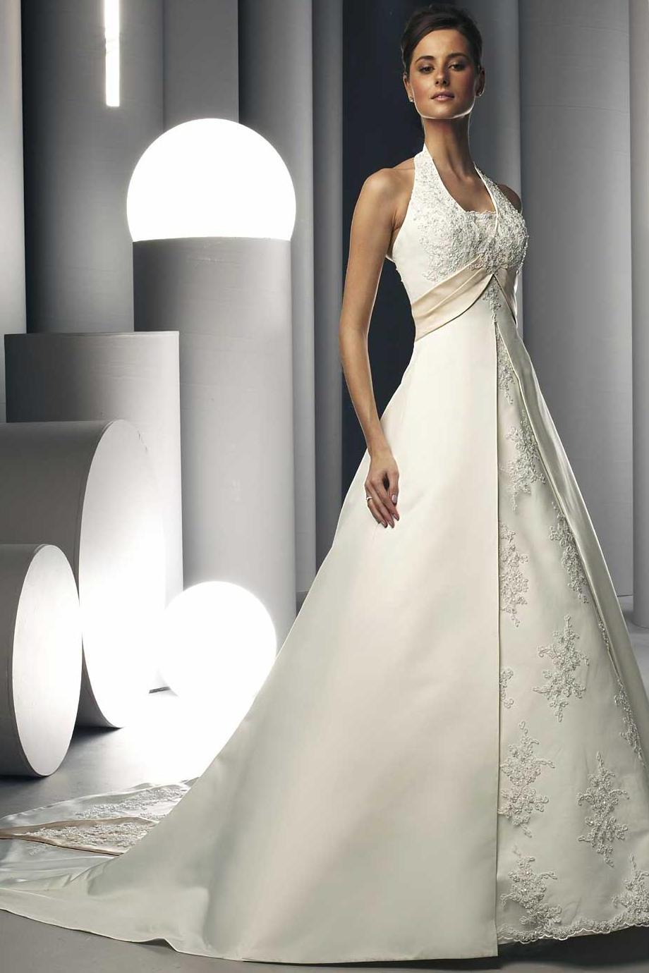 Wholesale Ivory Empire Waist Floor-Length Halter Wedding Dresses