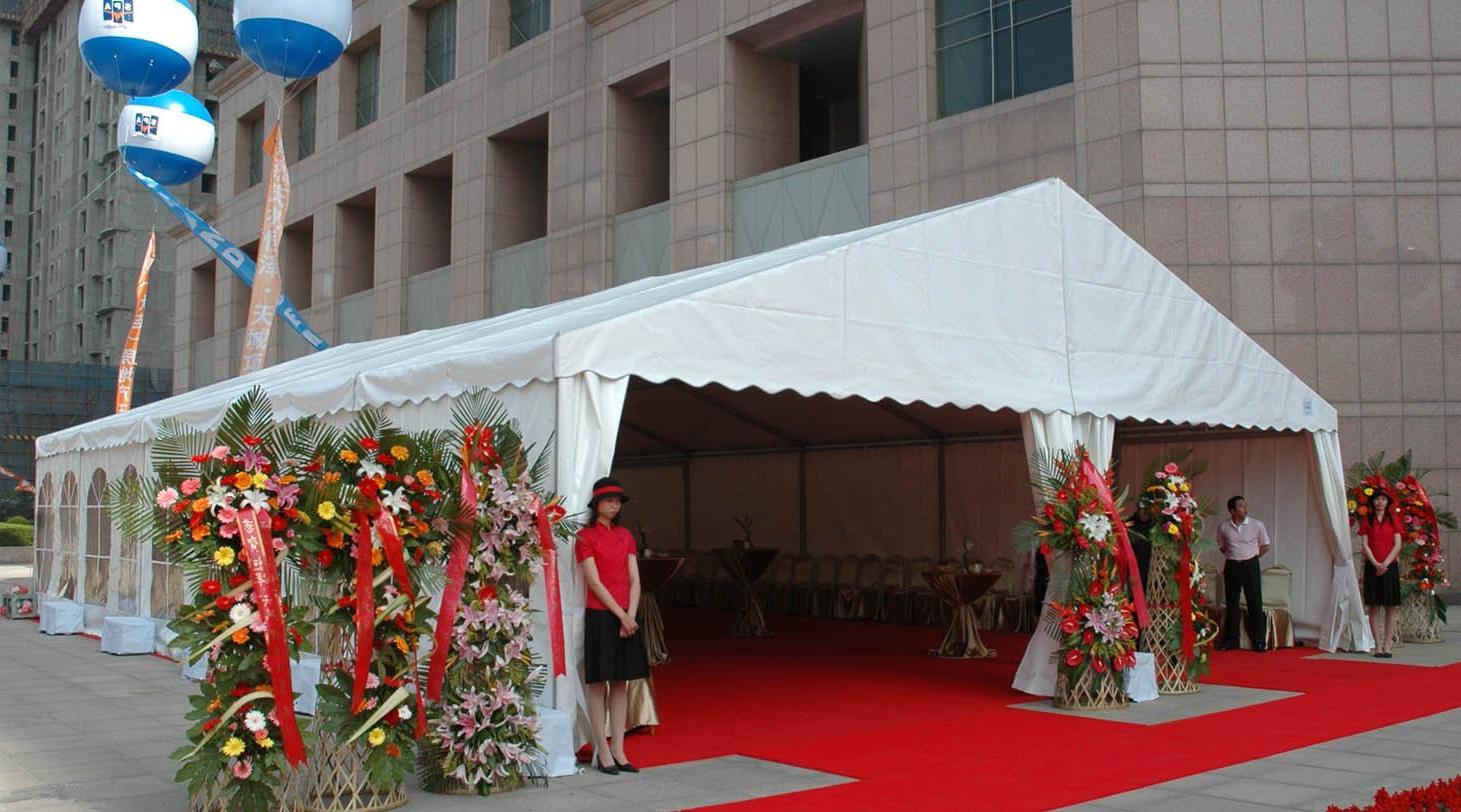 the party tent are wooden