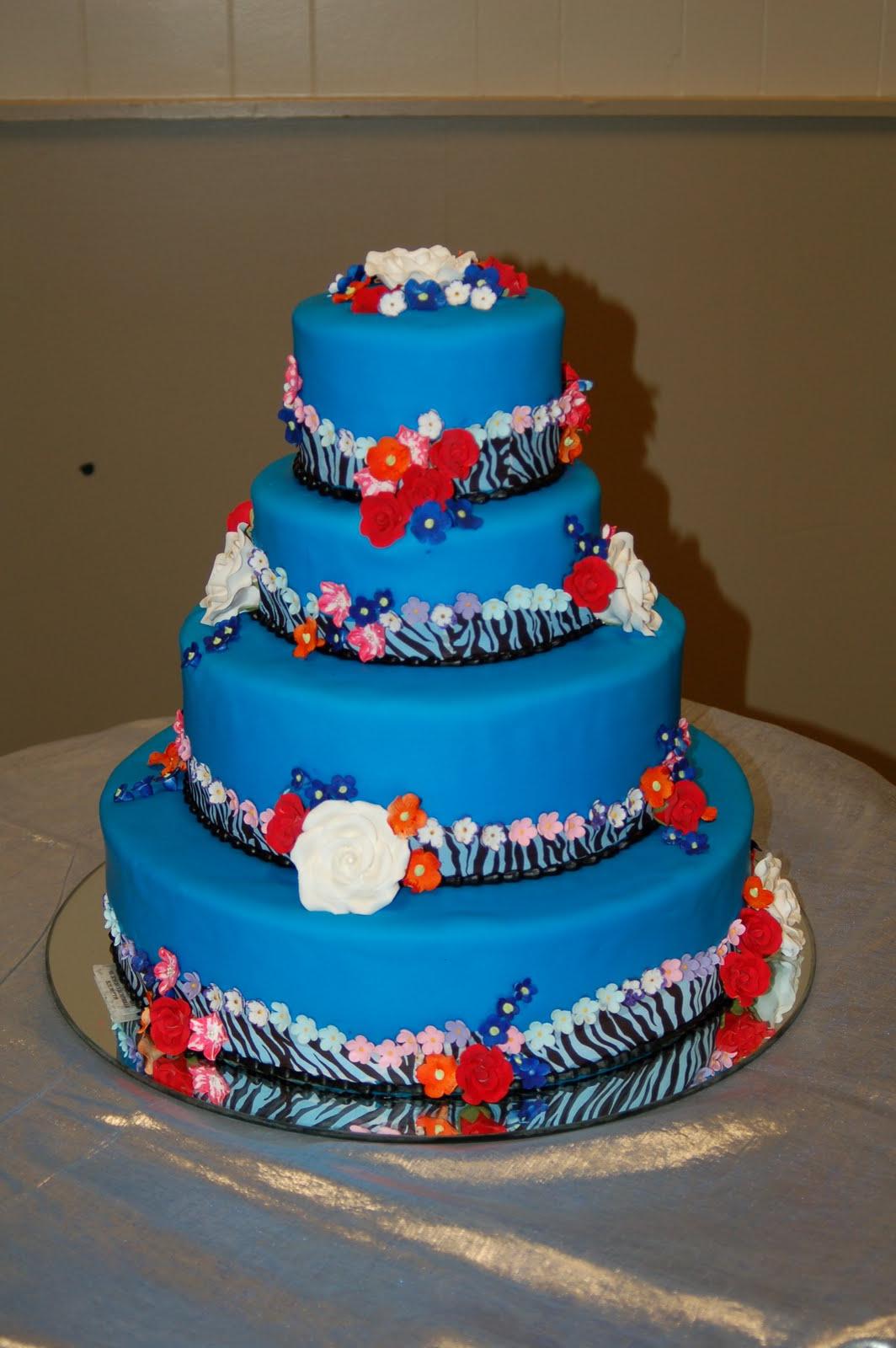 Four tier blue wedding cake