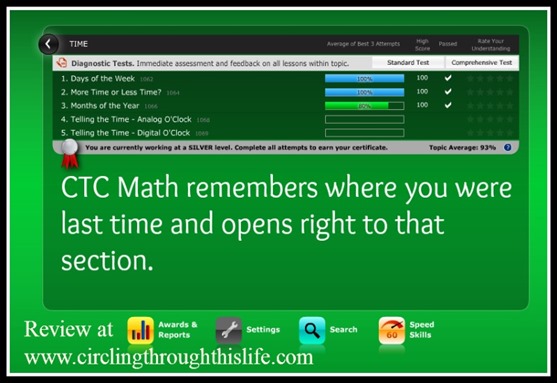 CTC Math remembers where you are! Read Tess's Review at Circling Through This Life