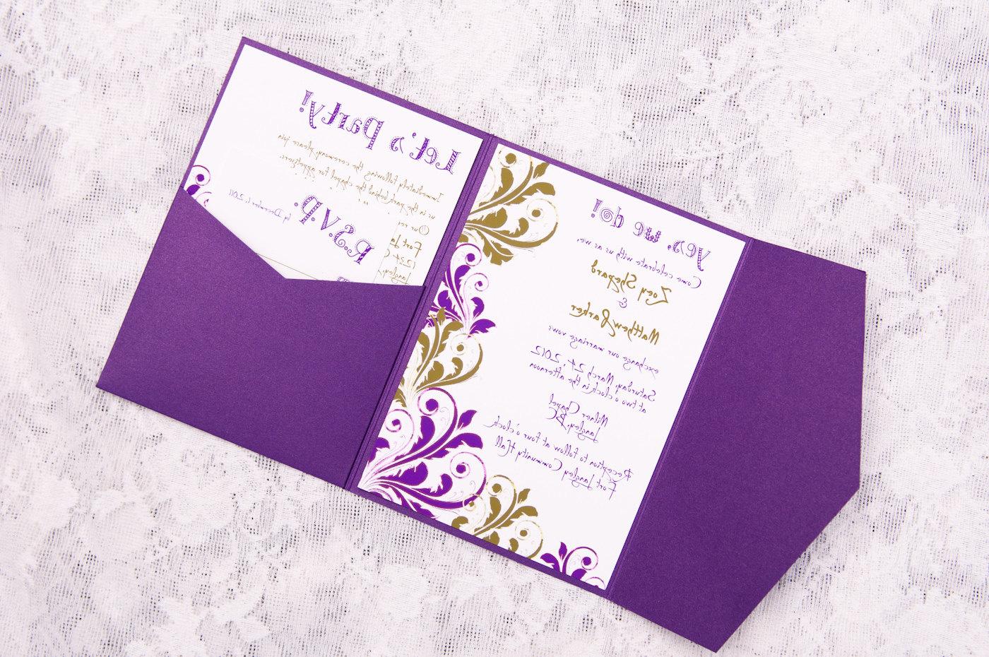 Fun with Purple & Green Metallic Pocket Fold Wedding Invitation - 1 Set