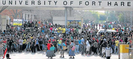 OUTSTANDING FEES: students protest outside Fort Hare campus in Alice in this file picture