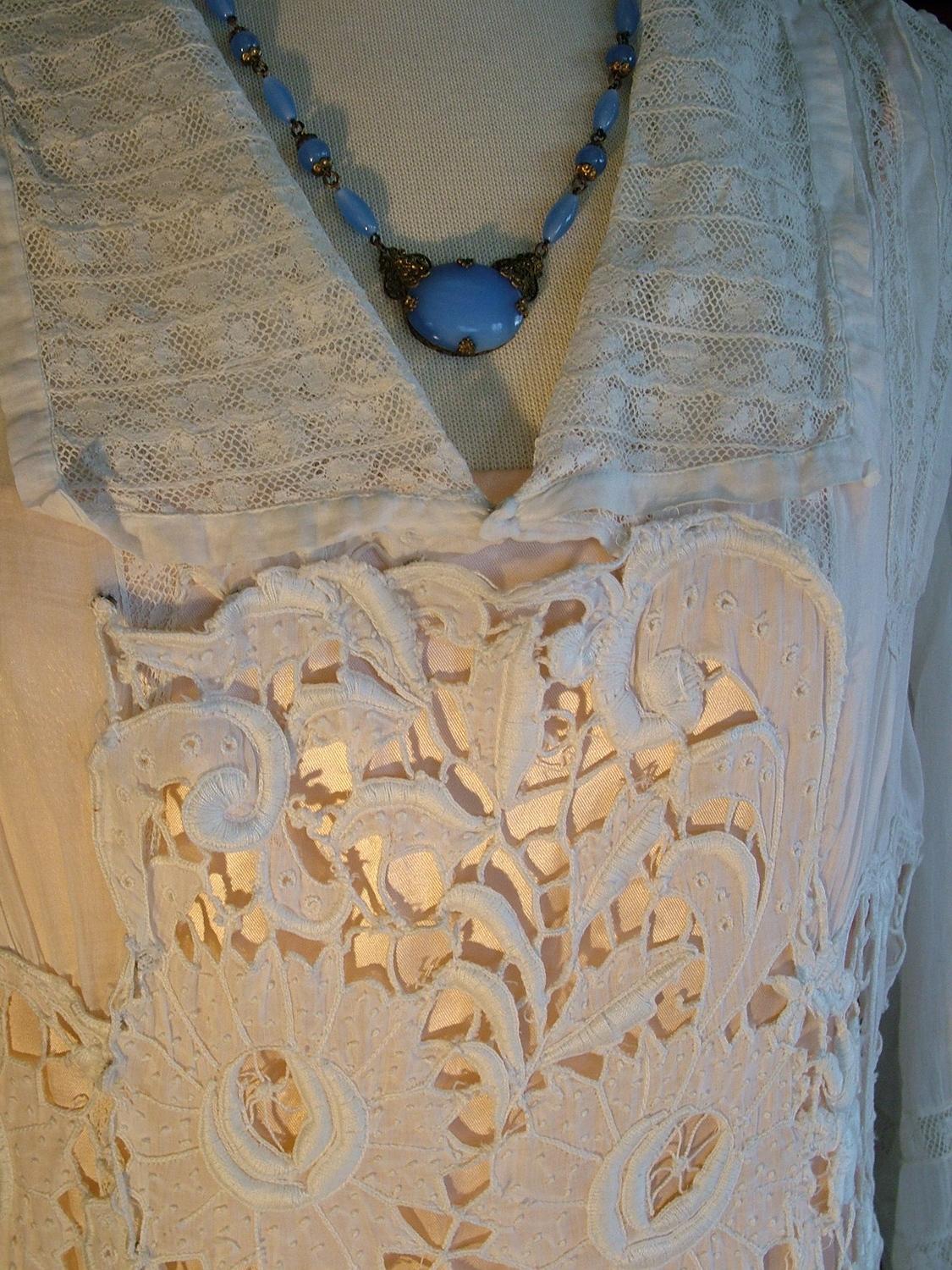 1910 1920 Antique Lace Wedding Dress Edwardian Victorian Flapper White gown