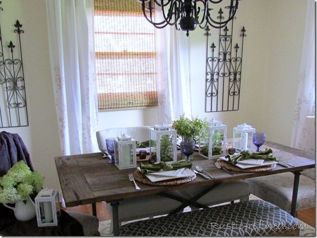 Green, White and Purple Summer Time Tablescape