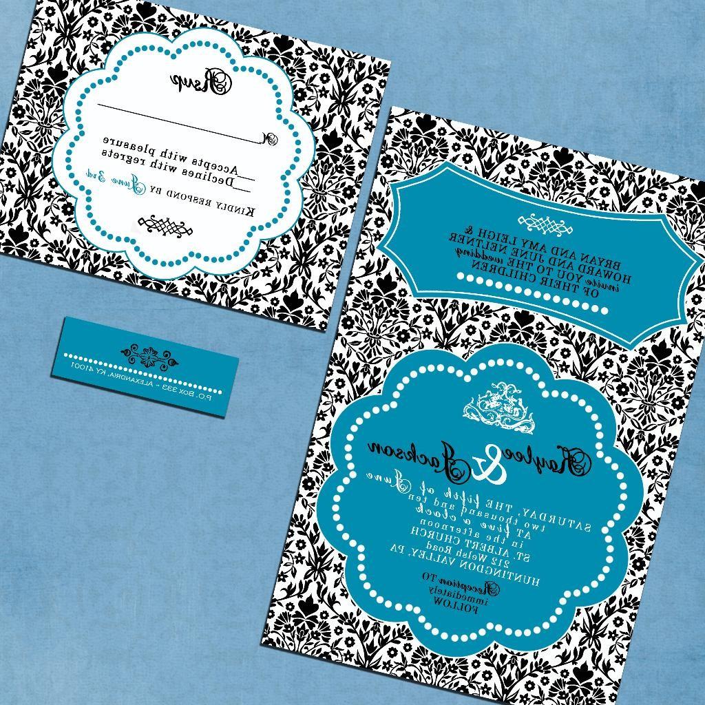 Baroque in Blue Wedding Invitation Suite with RSVP cards and address labels