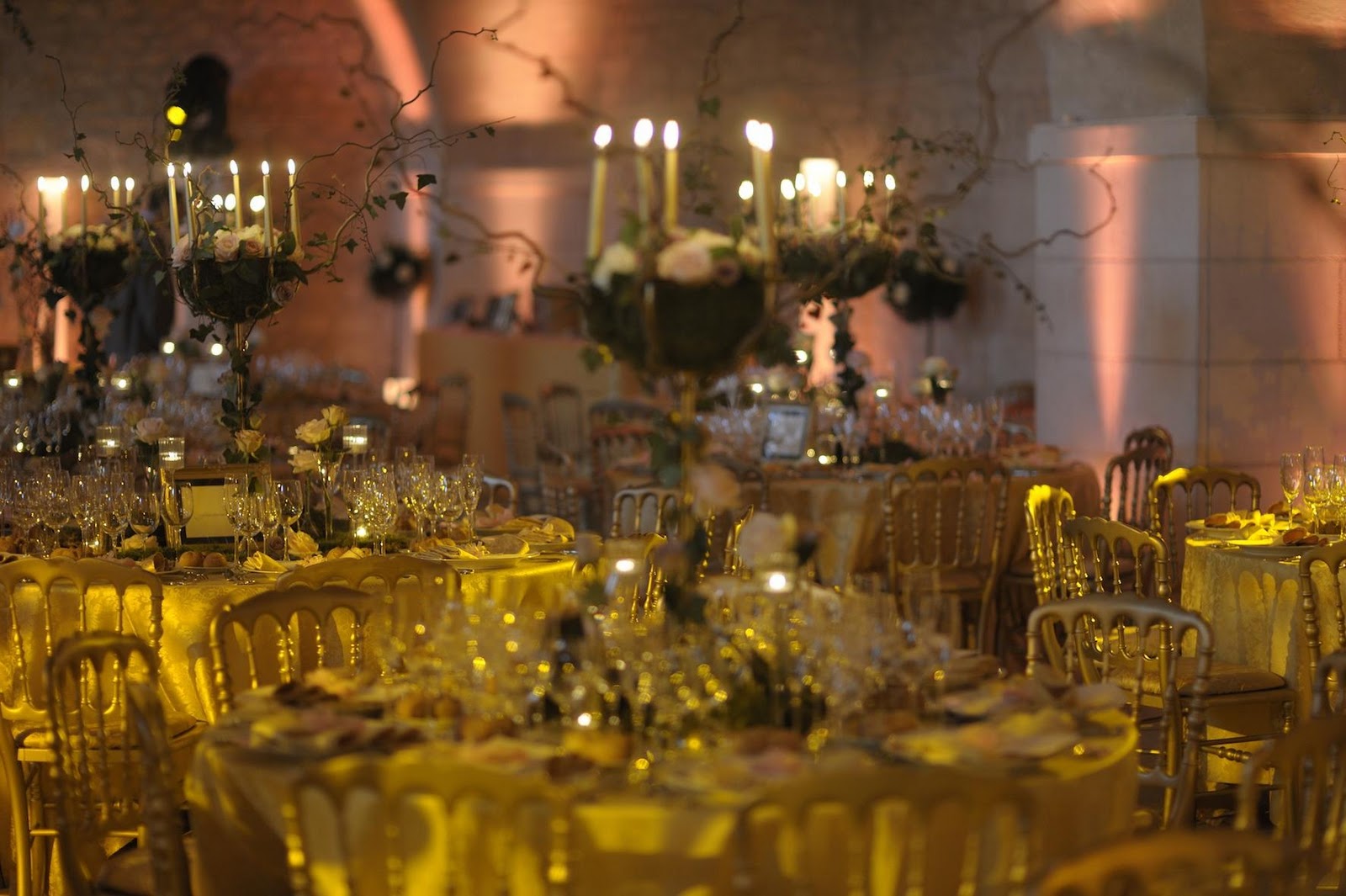 Tables set up for dinner