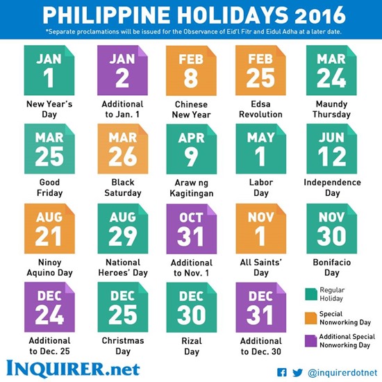 Philippine Holidays 2016