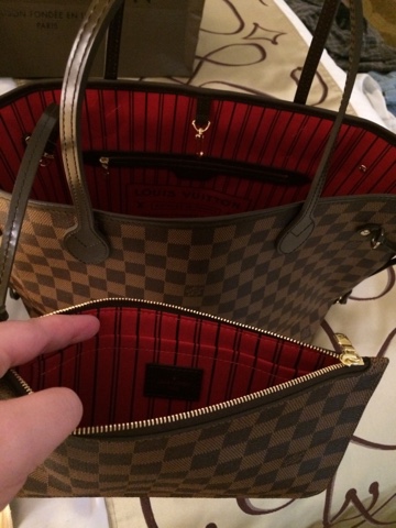 Louis Vuitton Neverfull MM Damier tote/Brown Canvas, Red Lining