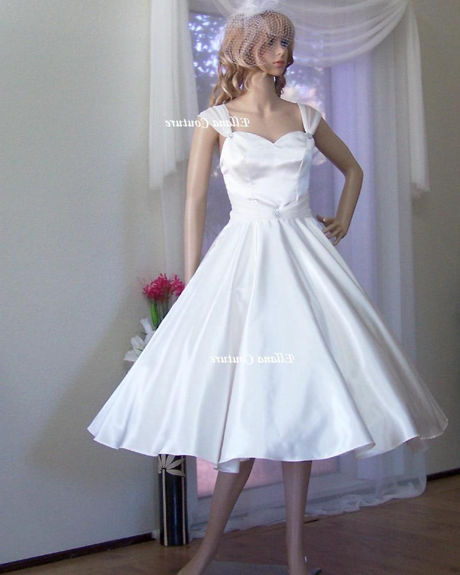Lilliana - Vintage Style Bridal Gown. Ivory Satin and Chiffon Tea Length