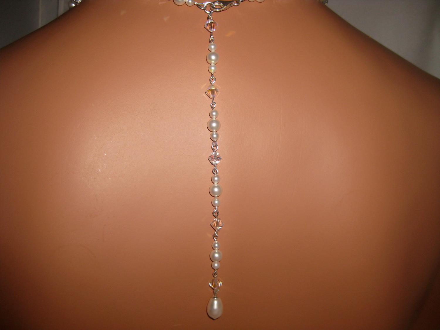 Wedding necklace - Swarovski pearl and crystal backdrop necklace