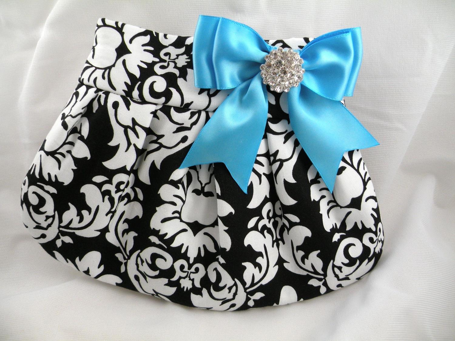 Clutch Purse Evening Bag Wedding Prom--Black and White Dandy Damask with