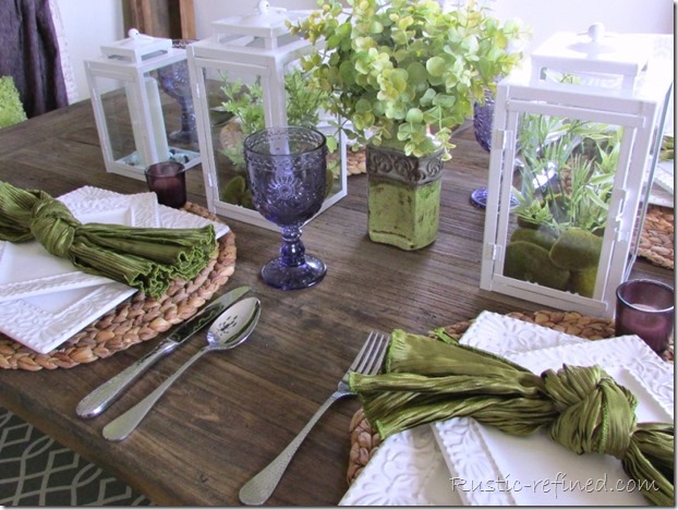 Green, White and Purple Summer Time Tablescape