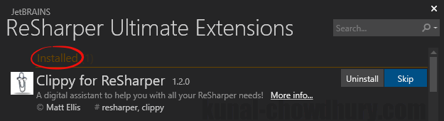 Install Clippy for ReSharper extension (www.kunal-chowdhury.com) Install Clippy for ReSharper extension (www.kunal-chowdhury.com)