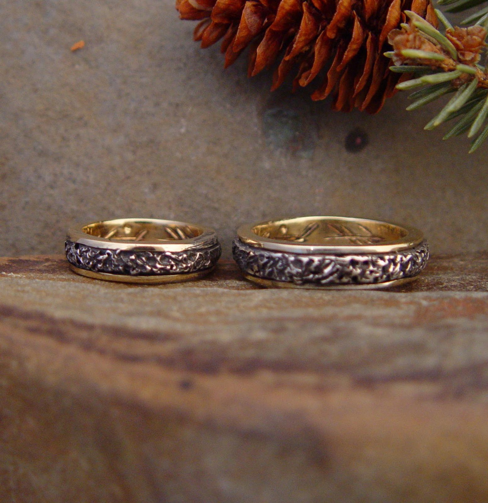 14k gold and Inlaid silver