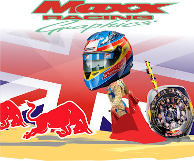 Фернандо Алонсо побеждает красного быка Себастьяна Феттеля шлем на Гран-при Великобритании 2011 Maxx Racing