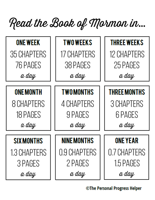The Book of Mormon Goal Setting Chart in Black & White