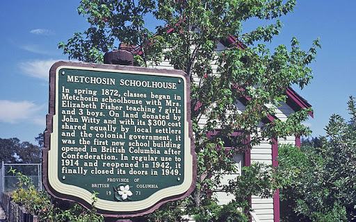 In spring, 1872, classes began in Metchosin Schoolhouse with Mrs. Elizabeth Fisher teaching 7 girls and 3 boys. On land donated by John Witty and with its $300 cost shared equally by local...