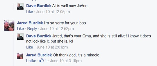 Facebook comment by Jared