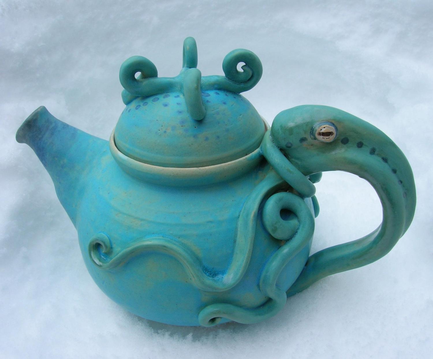 Turquoise Blue Squid Teapot