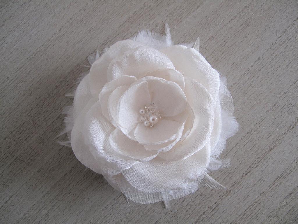 GINNY Bridal Hair Flower Wedding Headpiece Head Piece Feather Fascinator