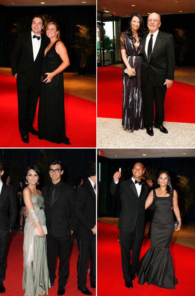 tux and simple black gown,