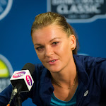 STANFORD, UNITED STATES - AUGUST 3 :  Agnieszka Radwanska talks to the media at the 2015 Bank of the West Classic WTA Premier tennis tournament