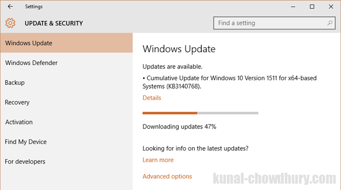 A new cumulative update for #Windows 10 version 1511 is available - 08-March-2016 (www.kunal-chowdhury.com)