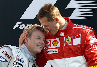 Кими Райкконен и Михаэль Шумахер на подиуме Гран-при Италии 2006 в Монце
