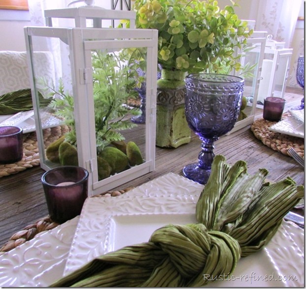 Green, White and Purple Summer Time Tablescape