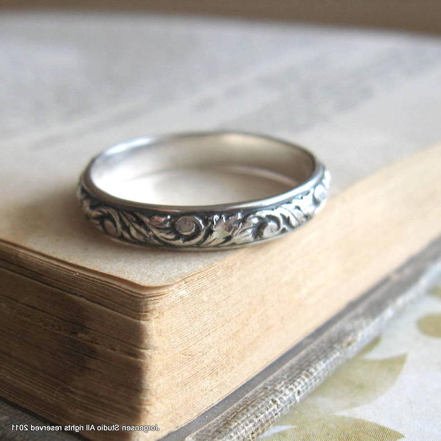 Stacking Ring or Wedding Band in Sterling Silver Scroll pattern