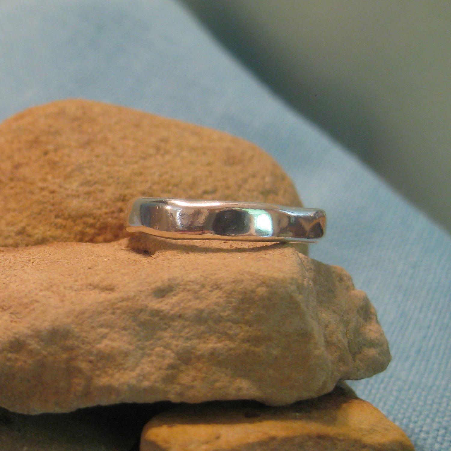 Unique Mens Hammered Wedding Band Pure Silver Organic Natural Freeform Fused