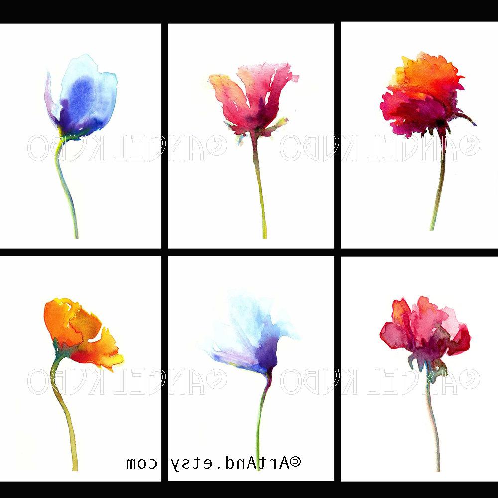 Set of 6 Watercolor Flower