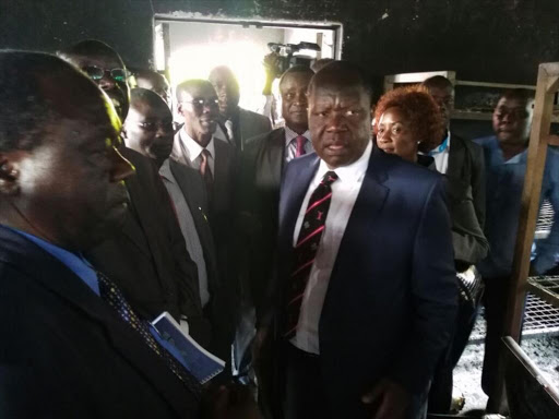 Education CS Fred Matiang'i during an assessment of Iterio boys dormitories that were razed./FILE