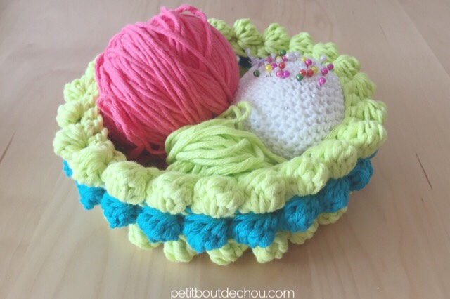 DIY Bobble stitch crochet cotton yarn basket