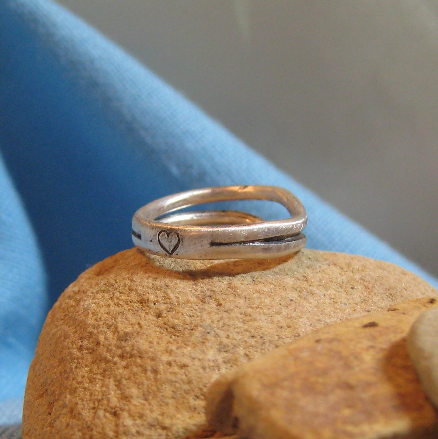 Unique Civil Union Wedding Ring - Sterling Silver Stacking Bands Bound by a