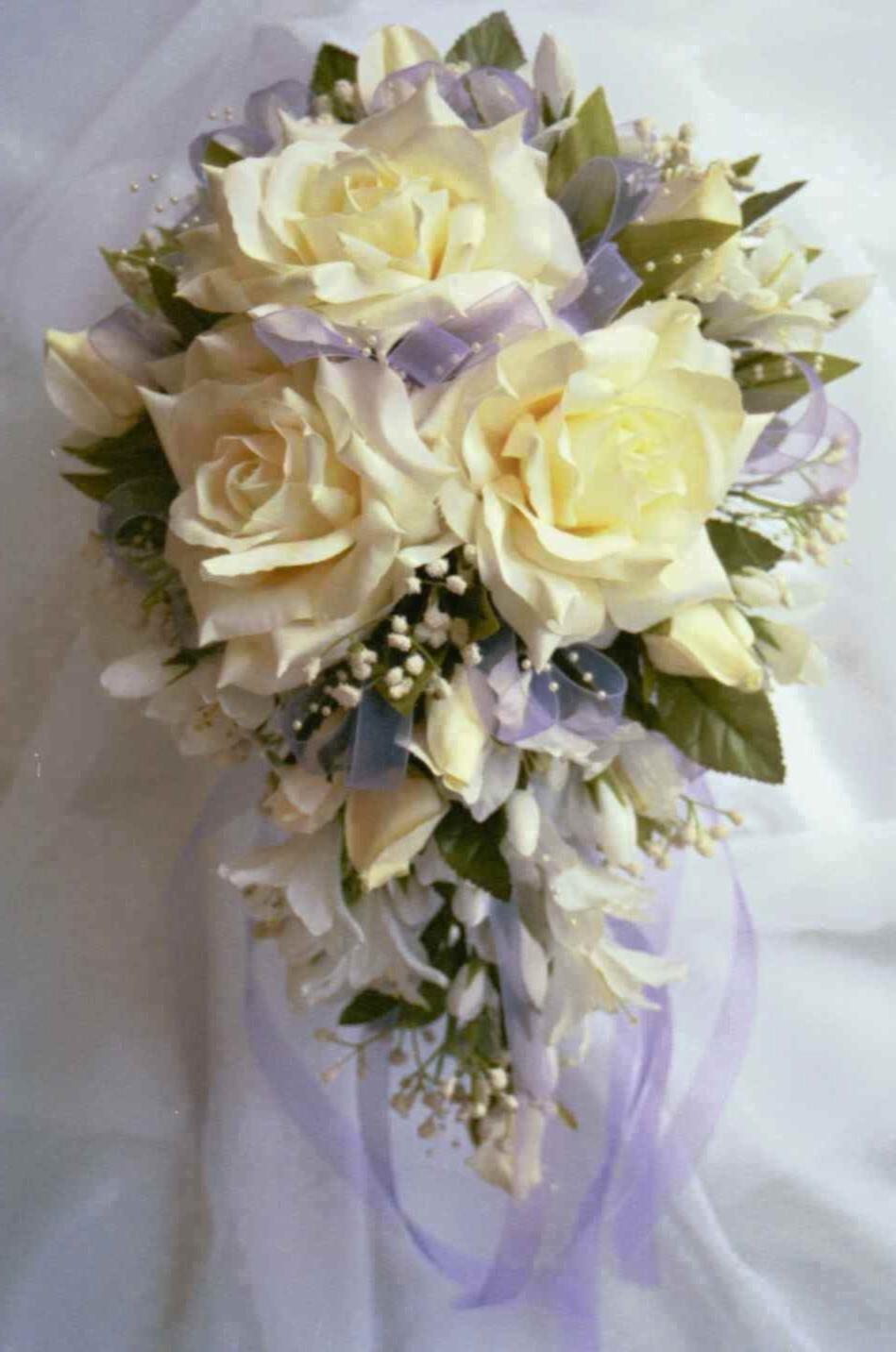 Cascading wedding bouquets