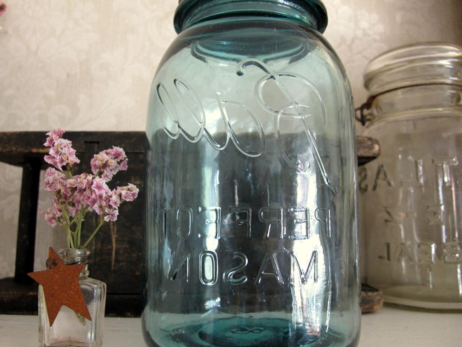 Perfect Blue Ball Quart Mason Jar - Rustic, Vintage Wedding Centerpiece