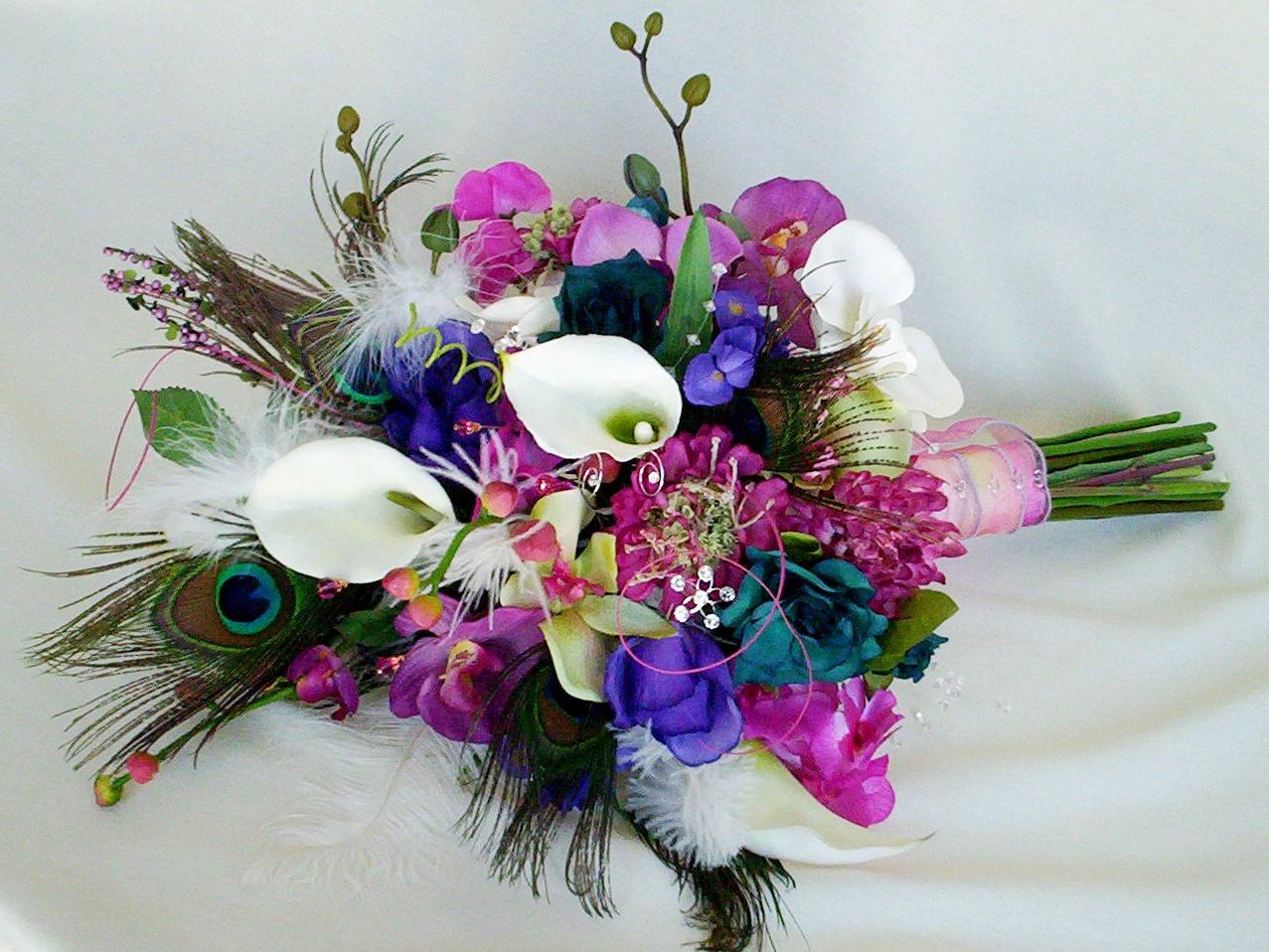 Peacock Wedding Bouquet Package Malibu Custom Deposit for ElizabethE