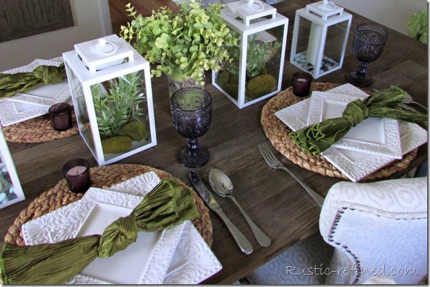 Green, White and Purple Summer Time Tablescape