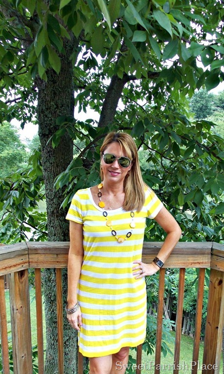 yellow striped shirt dress5