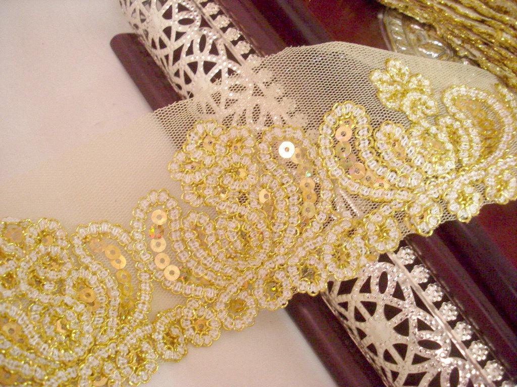 Gold Crown Lace Trim on tule