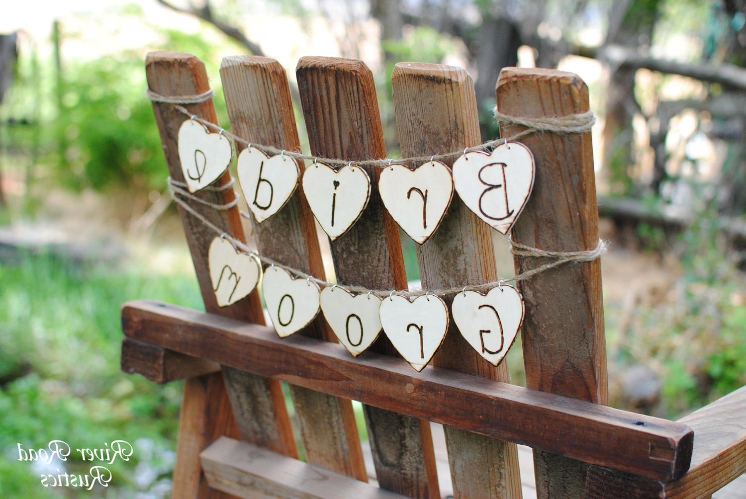 Wedding Bride & Groom Wood Heart Banners - Chair Signs or Photo Props.